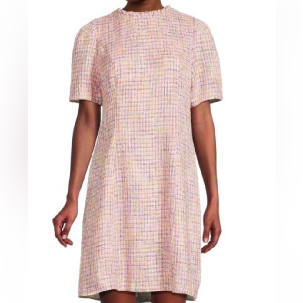 Nanette Nanette Lepore Multicolored Tweed Ruffle Neck Shift Dress